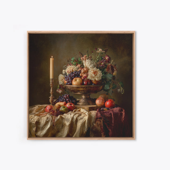 Lavish Banquet Fruit Composition Framed Canvas Print, Baroque Art, Dark Academia Art, Living Room Decor, Fine Art, Ornate, BAO-1x1-68