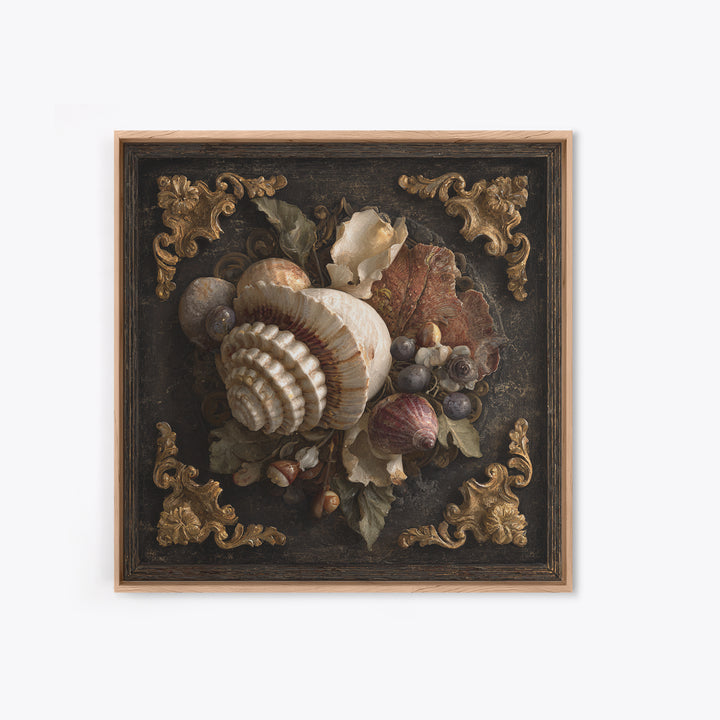 Ornamental Shell and Pearl Composition Framed Canvas Print, Baroque Art, Living Room Wall Art, Living Room Decor, Ornate, BAO-1x1-70