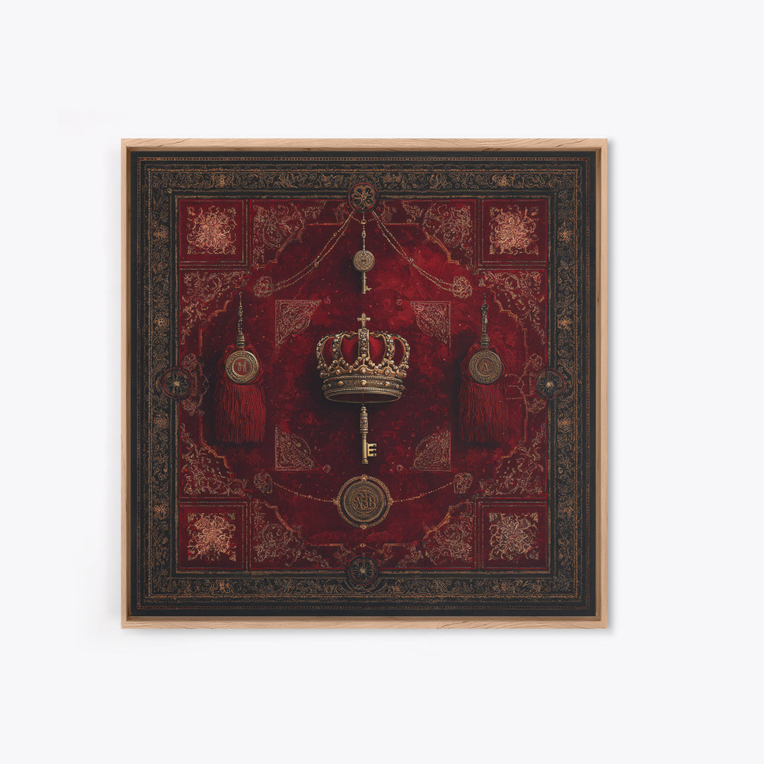 Dark Red Velvet Framed Canvas Print, Baroque Art, Dark Academia Art, Living Room Decor, Fine Art, Ornate, Modern Decor, BAO-1x1-71