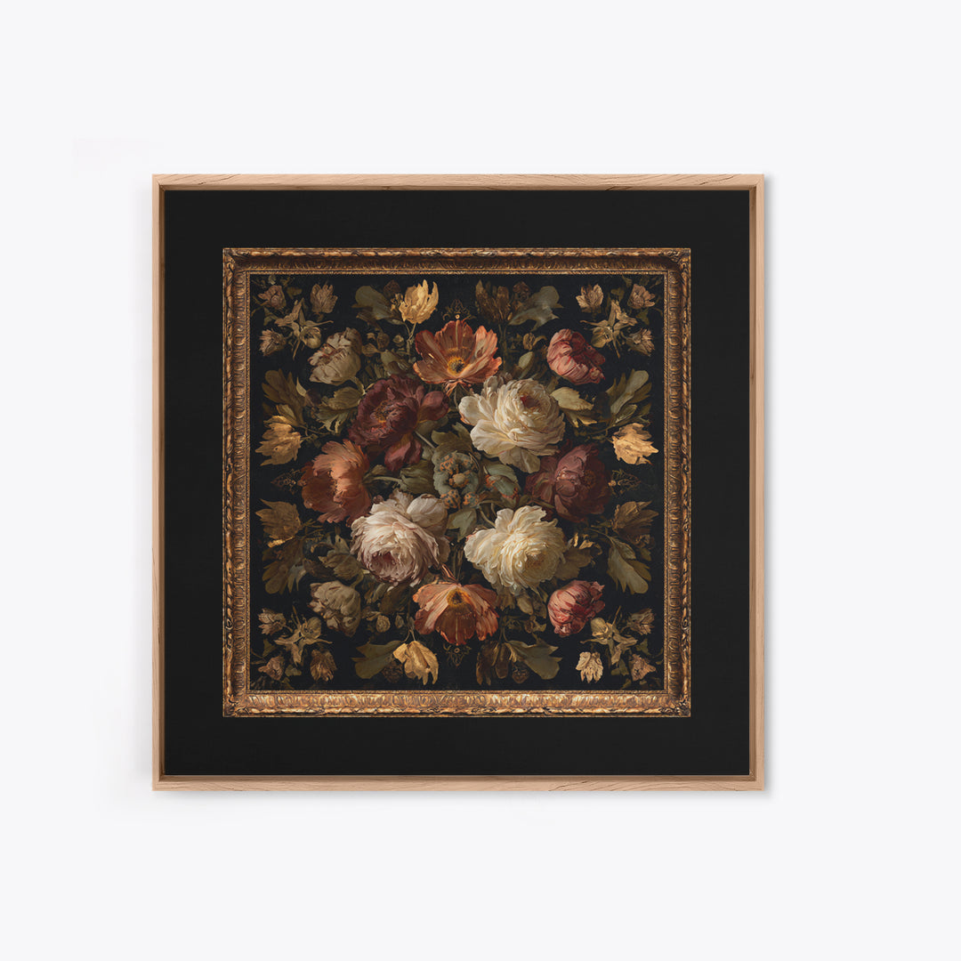 Ornate Gold Frame Illusion Around a Botanical Canvas Print, Baroque Art, Baroque, Living Room Decor, Oil Painting, Ornate, BAO-1x1-81