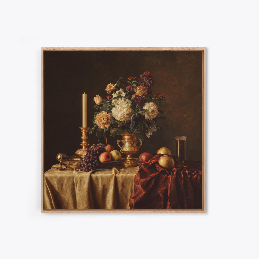 Golden Harp and Roses Canvas Print, Baroque Art, Portrait Painting, Living Room Decor, Fine Art, Ornate, Neutral Decor, BAO-1x1-90