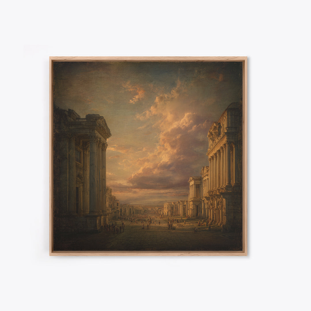 Classical Ruins Beneath a Dramatic Sky Canvas Print, Baroque Art, Wall Decor, Living Room Decor, Fine Art, Ornate, BAO-1x1-91