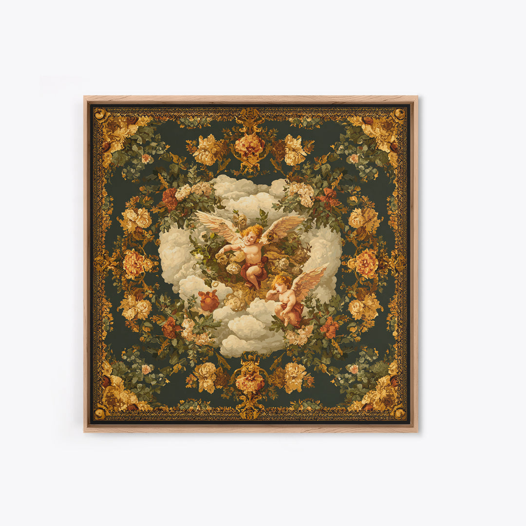 Ornate Cherub Figure Surrounded by Clouds and Canvas Print, Baroque Art, Art Nouveau Decor, Living Room Decor, Fine Art, Ornate, BAO-1x1-98