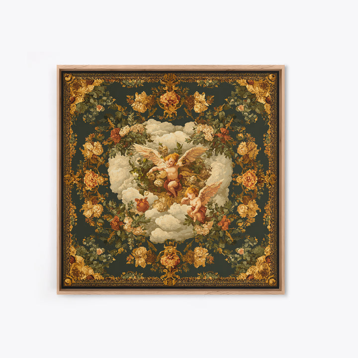 Ornate Cherub Figure Surrounded by Clouds and Canvas Print, Baroque Art, Art Nouveau Decor, Living Room Decor, Fine Art, Ornate, BAO-1x1-98