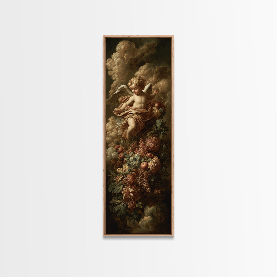 Ornate Cherub Figure Surrounded by Clouds and Canvas Print, Baroque Art, Moody Wall Art, Living Room Decor, Fine Art, Ornate, BAO-1x3-14