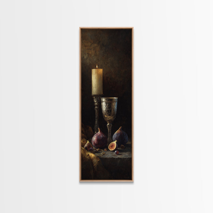 Candlelit Table with Silver Goblet and Figs Canvas Print, Baroque Art, Fine Art Print, Living Room Decor, Fine Art, Ornate, BAO-1x3-25