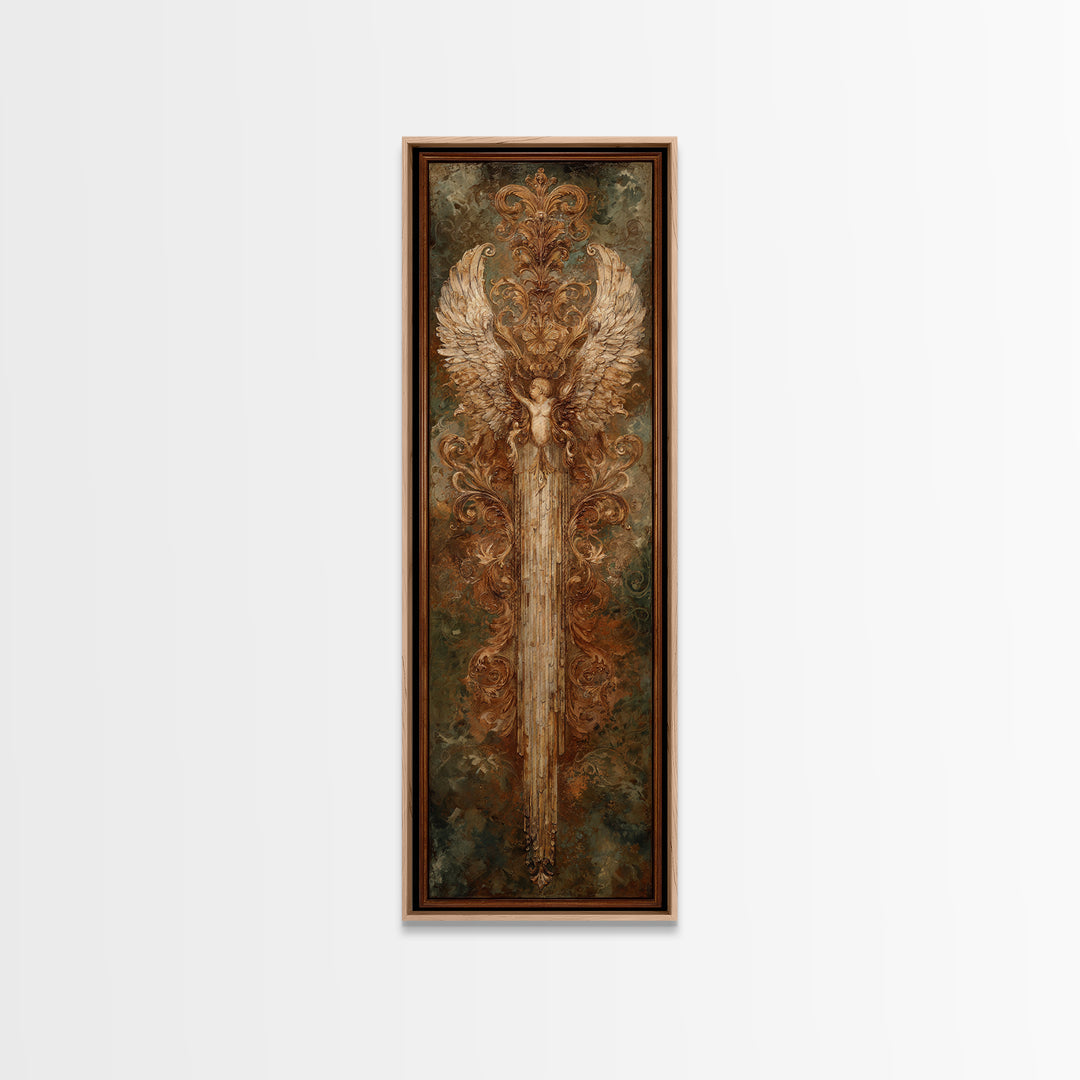Gilded Angel Wings Emerging from Storm Clouds Canvas Print, Baroque Art, Minimalist Wall Art, Living Room Decor, Ornate, BAO-1x3-42