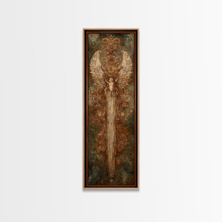 Gilded Angel Wings Emerging from Storm Clouds Canvas Print, Baroque Art, Minimalist Wall Art, Living Room Decor, Ornate, BAO-1x3-42