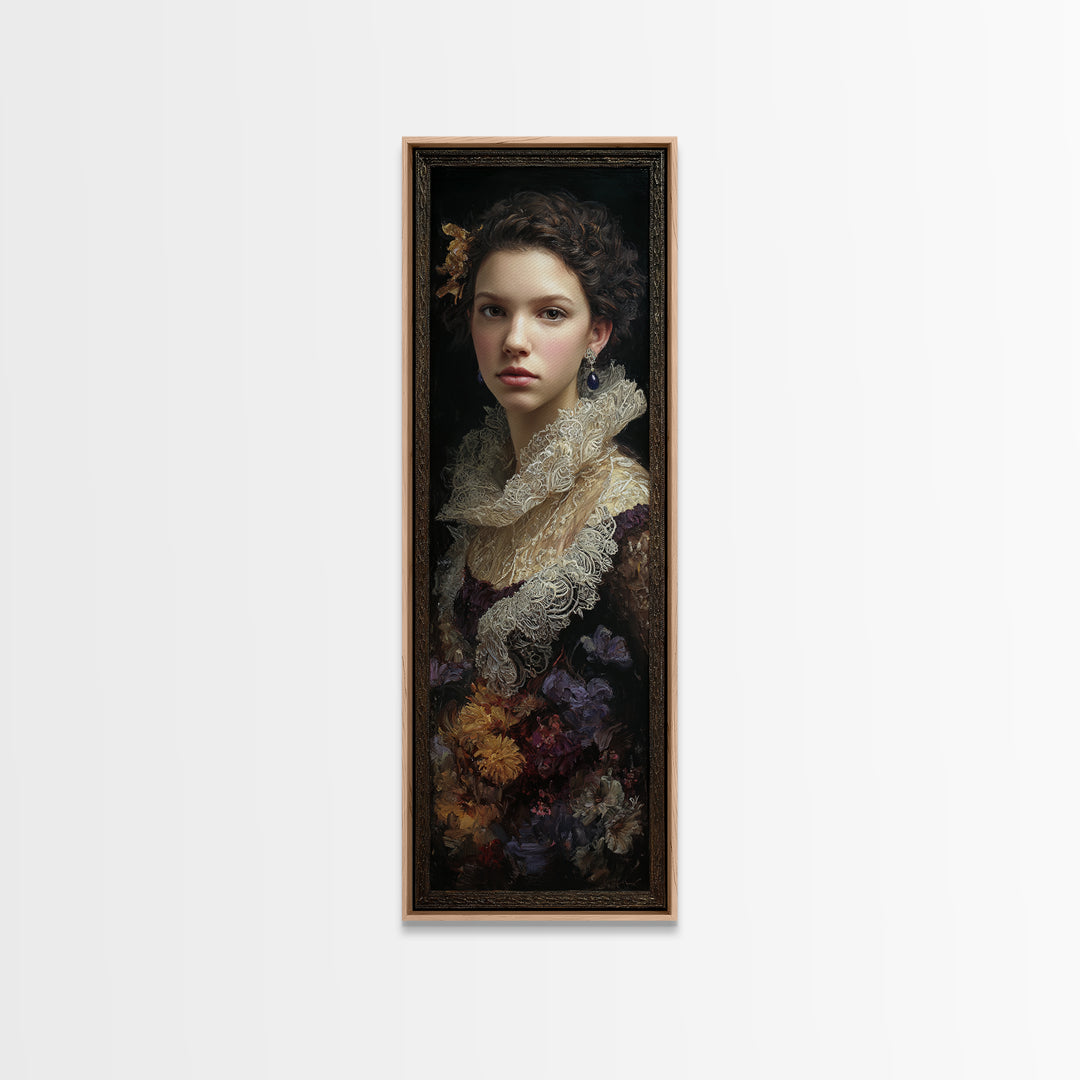 Classical Portrait with Lace Collar and Jewel Canvas Print, Baroque Art, Wall Decor, Living Room Decor, Fine Art, Ornate, BAO-1x3-43