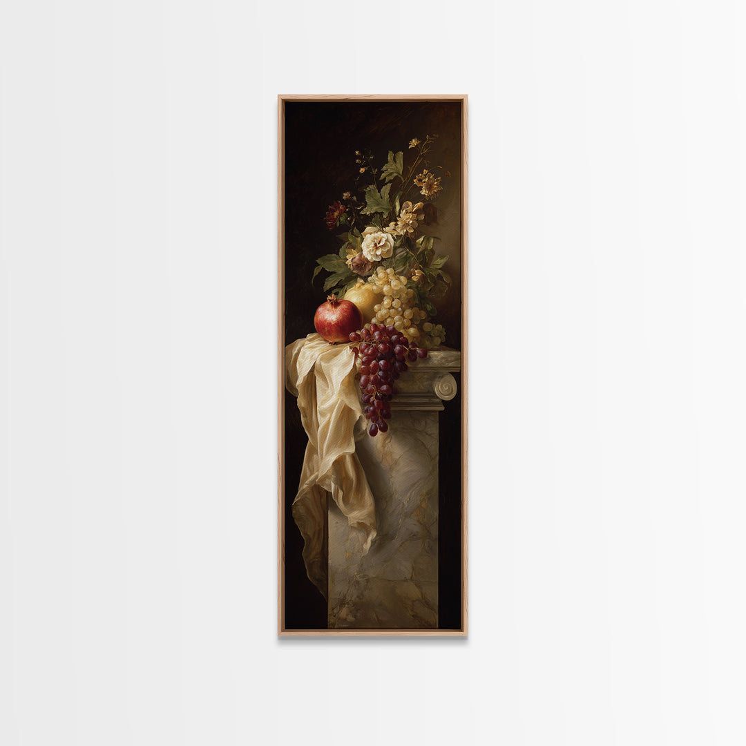 Pomegranate and Grapes on a Marble Ledge Canvas Print, Baroque Art, Art Nouveau Decor, Living Room Decor, Fine Art, Ornate, BAO-1x3-44