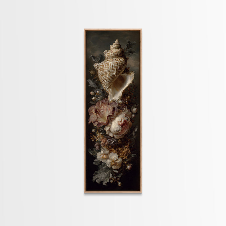 Ornamental Shell and Pearl Composition Framed Canvas Print, Baroque Art, Living Room Wall Art, Living Room Decor, BAO-1x3-58