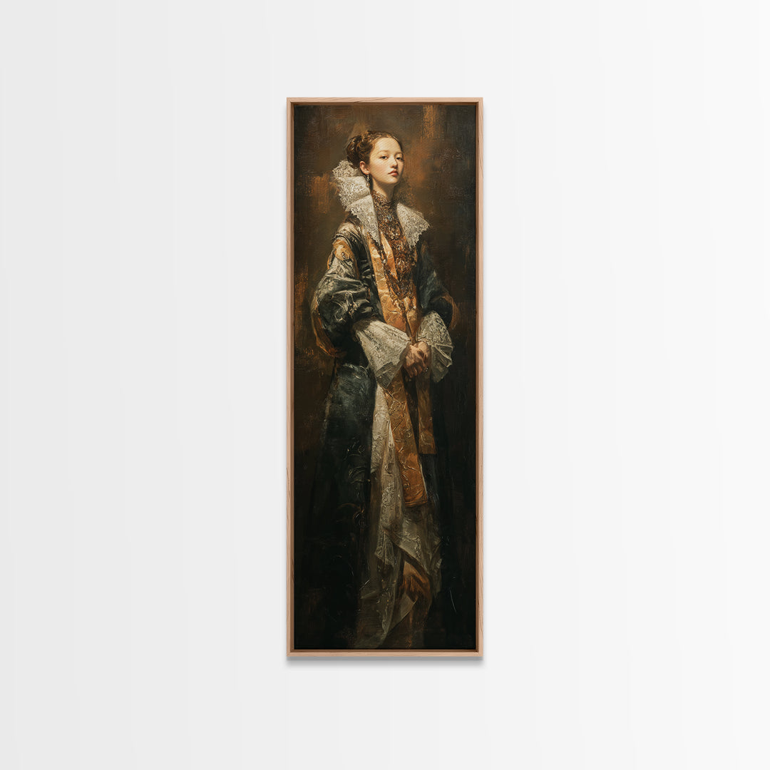 Classical Portrait with Lace Collar and Jewel Canvas Print, Baroque Art, Minimalist Decor, Living Room Decor, Fine Art, Ornate, BAO-1x3-67