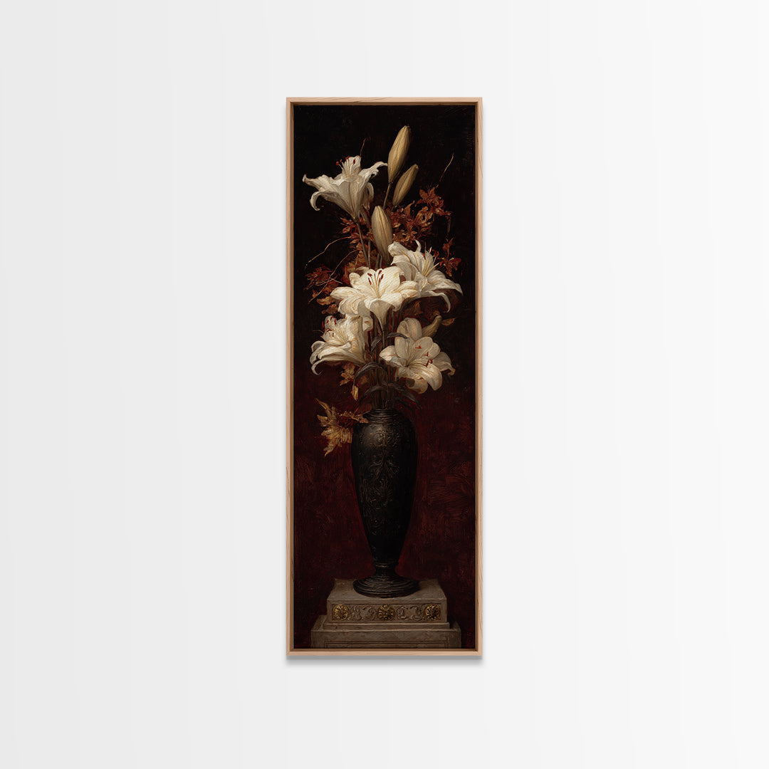 Dramatic White Lilies Canvas Print, Baroque Art, Art Print, Living Room Decor, Fine Art, Ornate, Oil Painting, Digital Wall Art, BAO-1x3-72