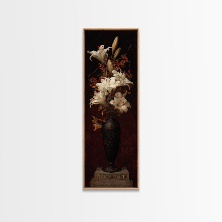 Dramatic White Lilies Canvas Print, Baroque Art, Art Print, Living Room Decor, Fine Art, Ornate, Oil Painting, Digital Wall Art, BAO-1x3-72