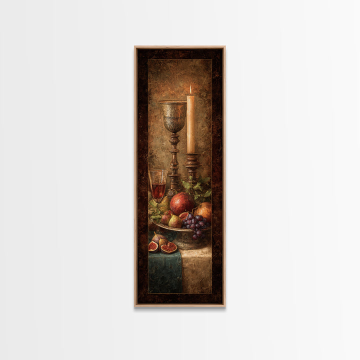 Candlelit Table with Silver Goblet and Figs Canvas Print, Baroque Art, Fine Art Print, Living Room Decor, Fine Art, Ornate, BAO-1x3-73