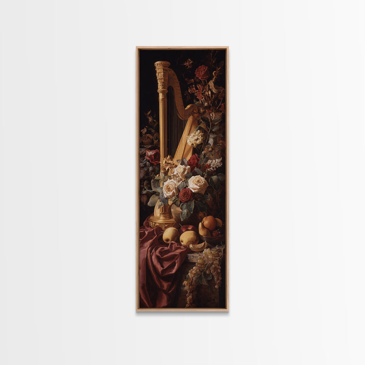 Golden Harp and Roses Canvas Print, Baroque Art, Portrait Painting, Living Room Decor, Fine Art, Ornate, Neutral Decor, BAO-1x3-78