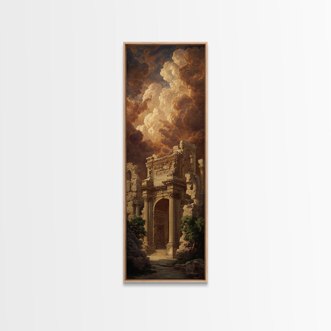 Classical Ruins Beneath a Dramatic Sky Framed Canvas Print, Baroque Art, Room Decor, Living Room Decor, Fine Art, Ornate, BAO-1x3-79