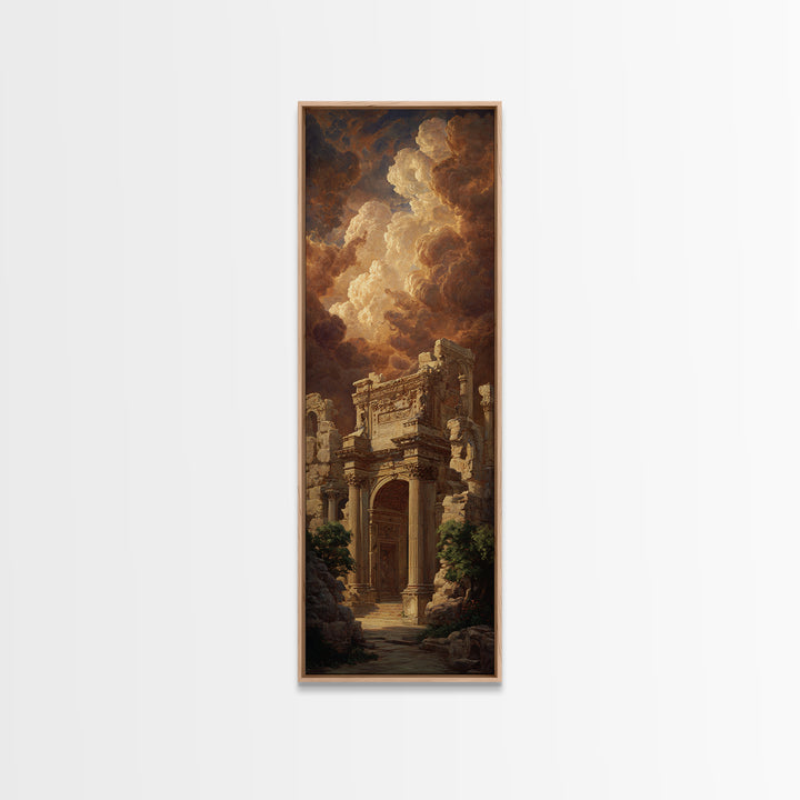 Classical Ruins Beneath a Dramatic Sky Framed Canvas Print, Baroque Art, Room Decor, Living Room Decor, Fine Art, Ornate, BAO-1x3-79
