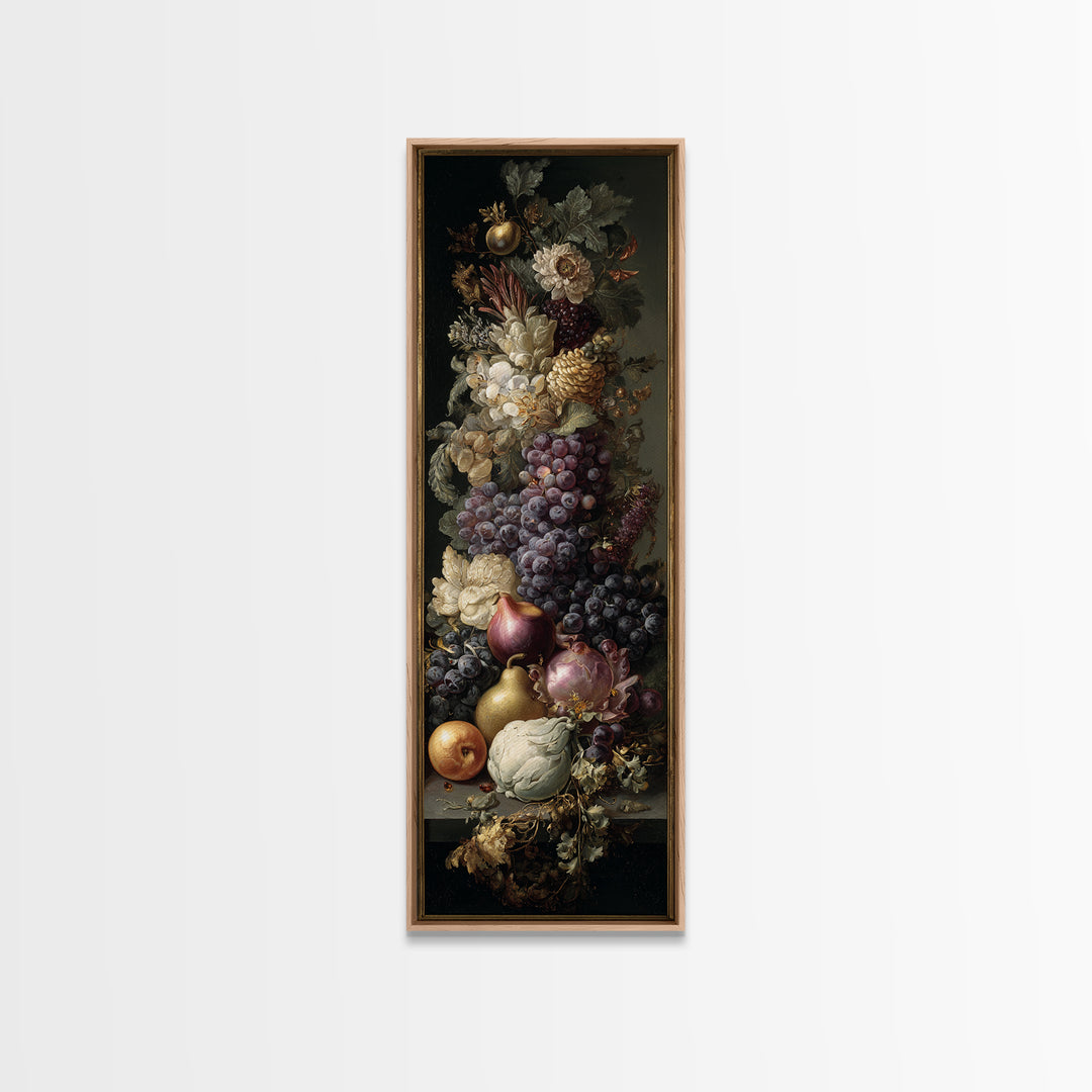 Lavish Banquet Fruit Composition Framed Canvas Print, Baroque Art, Textured Painting, Living Room Decor, Fine Art, Ornate, BAO-1x3-80
