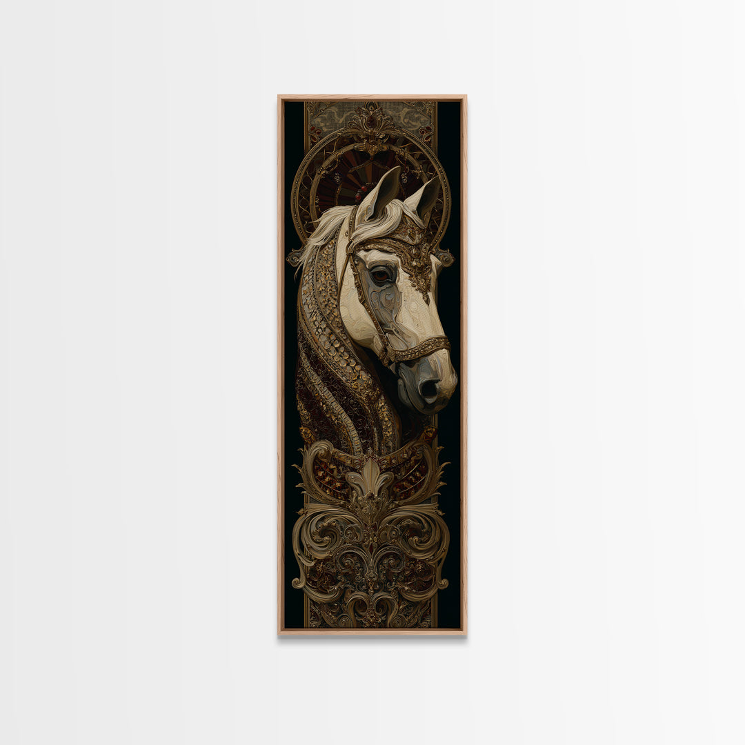 Dramatic Horse Portrait Framed Canvas Print, Baroque Art, Boho Decor, Living Room Decor, Fine Art, Ornate, Printable Wall Art, BAO-1x3-84