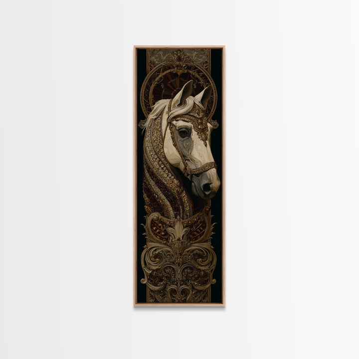 Dramatic Horse Portrait Framed Canvas Print, Baroque Art, Boho Decor, Living Room Decor, Fine Art, Ornate, Printable Wall Art, BAO-1x3-84