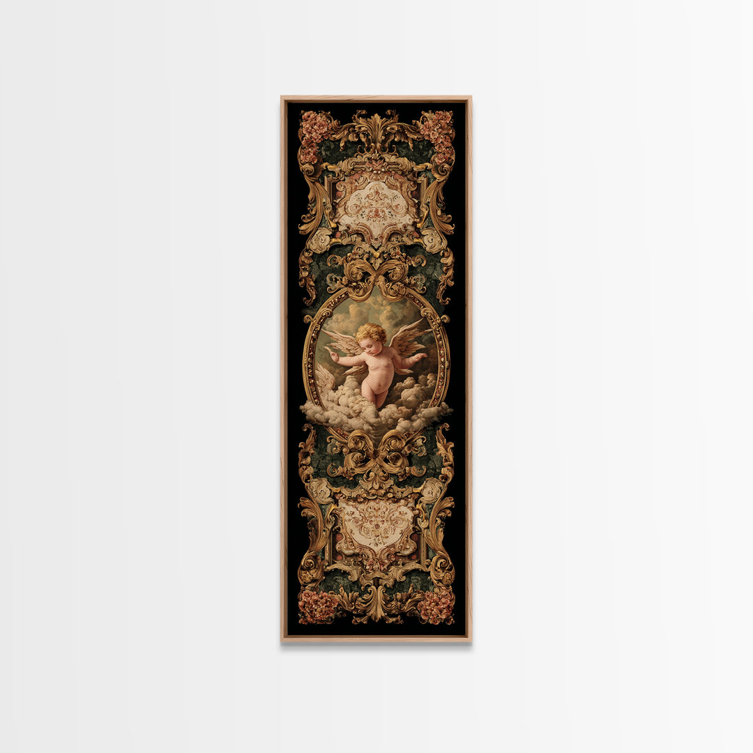 Ornate Cherub Figure Surrounded by Clouds and Canvas Print, Baroque Art, Art Nouveau Decor, Living Room Decor, Fine Art, Ornate, BAO-1x3-86