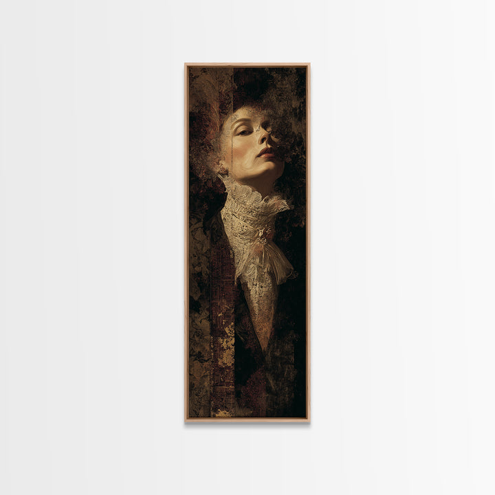 Classical Portrait with Lace Collar and Jewel Framed Canvas Print, Baroque Art, Decor, Living Room Decor, Fine Art, Ornate, BAO-1x3-91