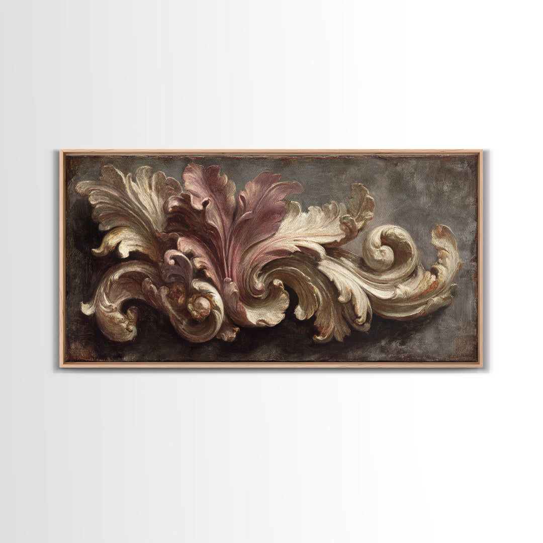 Carved Acanthus Leaf Ornament Study Framed Canvas Print, Baroque Art, Modern Wall Art, Living Room Decor, Fine Art, Ornate, BAO-2x1-11