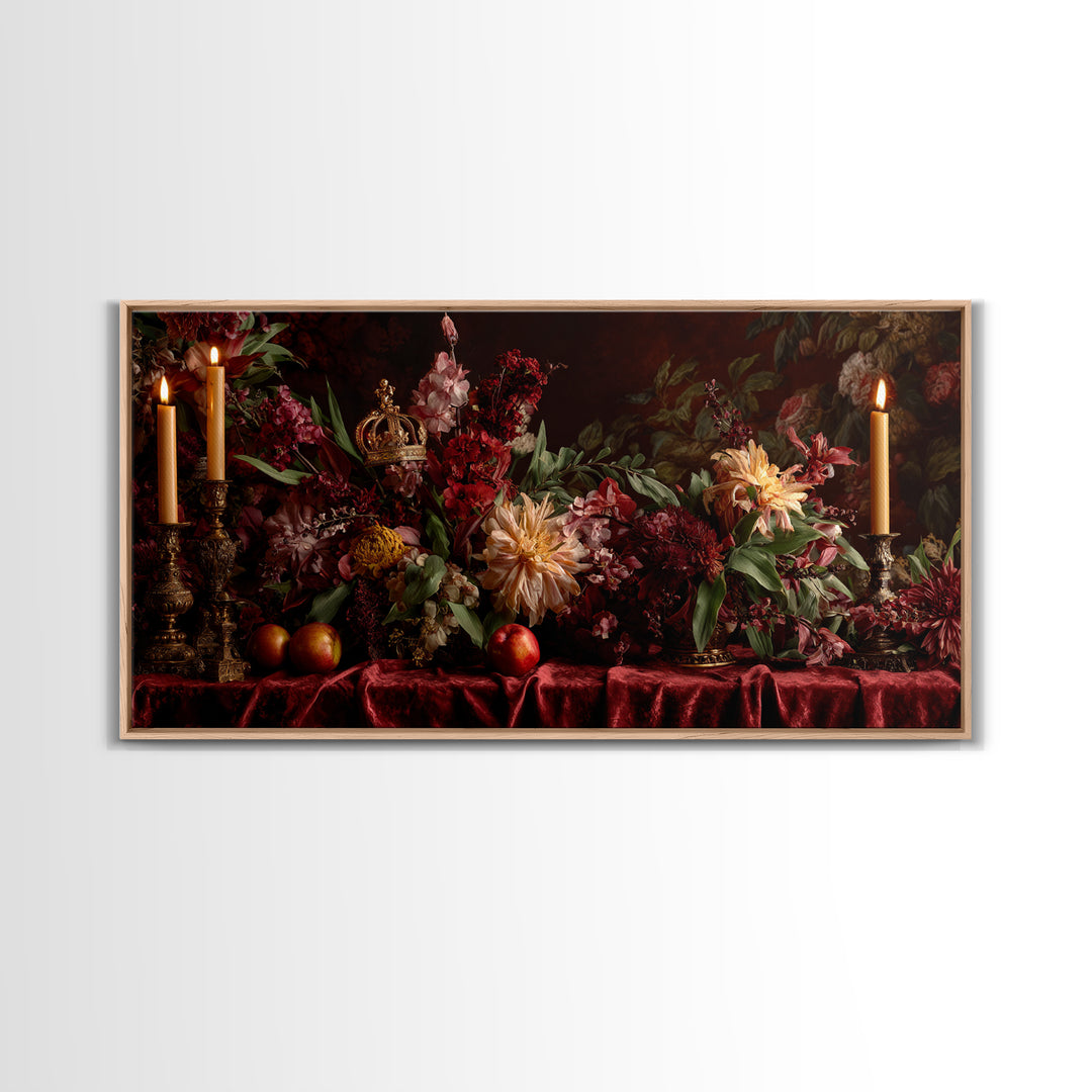 Dark Red Velvet Framed Canvas Print, Baroque Art, Dark Academia Art, Living Room Decor, Fine Art, Ornate, Modern Decor, BAO-2x1-19