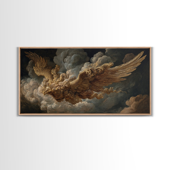 Gilded Angel Wings Emerging from Storm Clouds Canvas Print, Baroque Art, Baroque, Living Room Decor, Abstract Art, Ornate, BAO-2x1-2