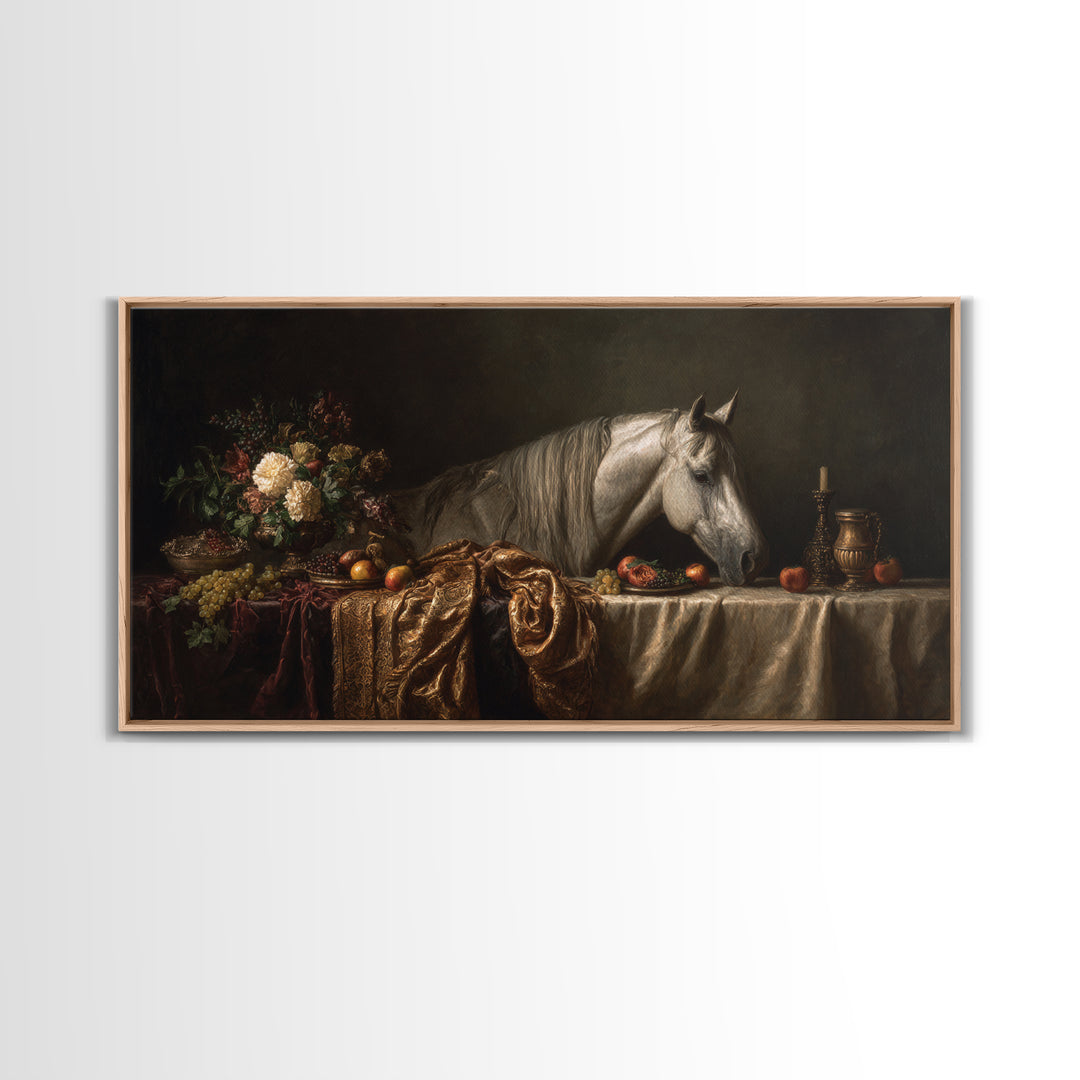 Dramatic Horse Portrait Framed Canvas Print, Baroque Art, Modern Decor, Living Room Decor, Fine Art, Ornate, Poster, Painting, BAO-2x1-20