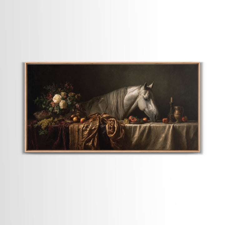 Dramatic Horse Portrait Framed Canvas Print, Baroque Art, Modern Decor, Living Room Decor, Fine Art, Ornate, Poster, Painting, BAO-2x1-20