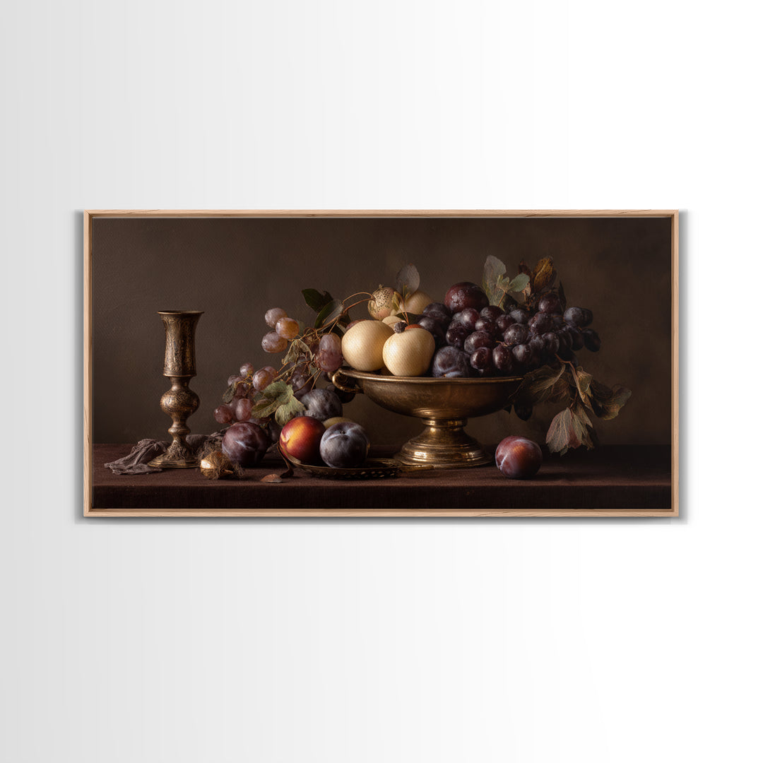 Dramatic Fruit Still Life Canvas Print, Baroque Art, Wall Decor, Living Room Decor, Oil Painting, Ornate, Contemporary Art, BAO-2x1-21