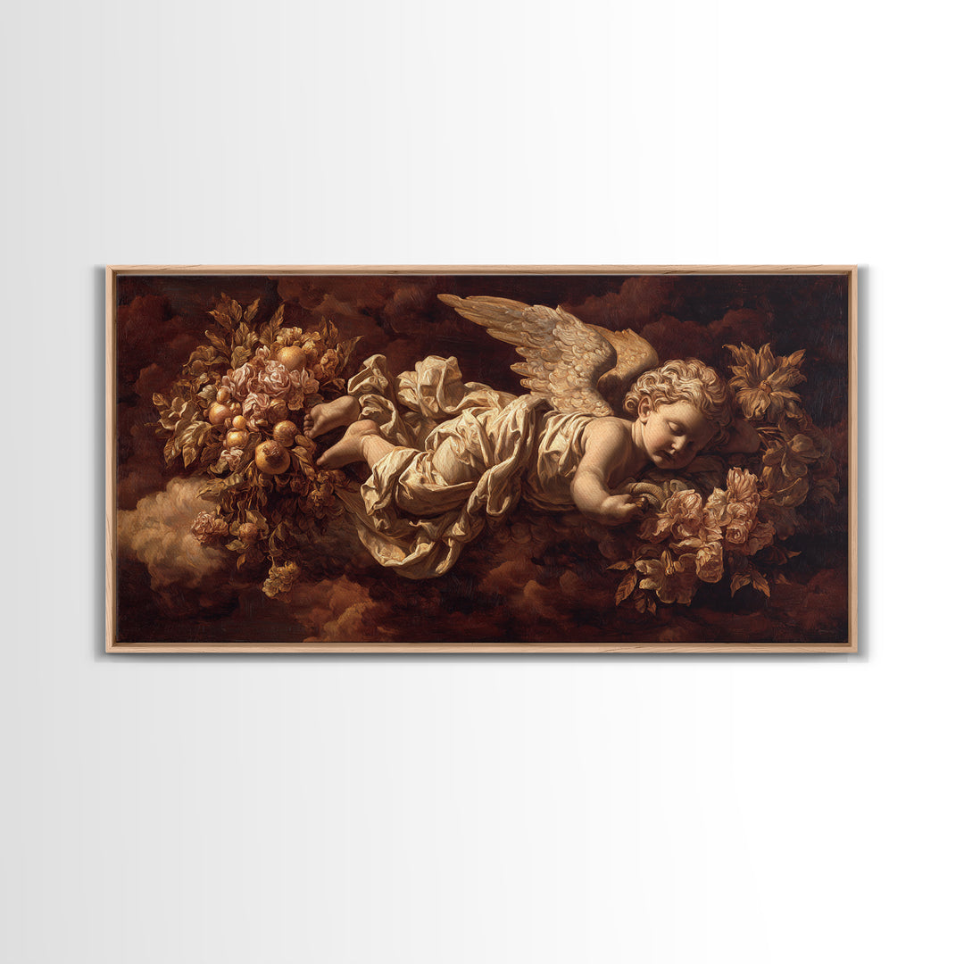 Ornate Cherub Figure Surrounded by Clouds and Canvas Print, Baroque Art, Art Nouveau Decor, Living Room Decor, Fine Art, Ornate, BAO-2x1-22