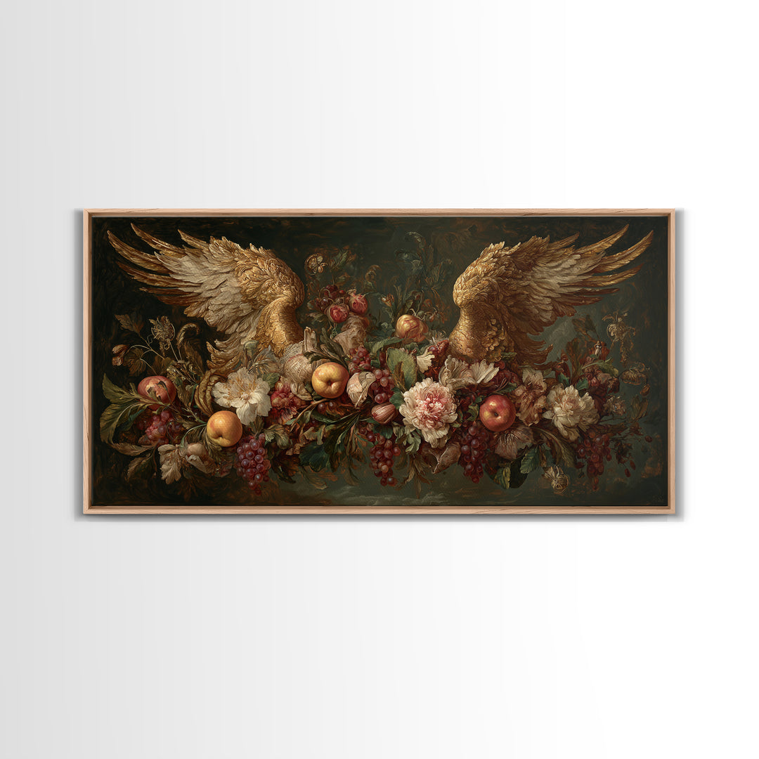 Gilded Angel Wings Emerging from Storm Clouds Canvas Print, Baroque Art, Baroque, Living Room Decor, Abstract Art, Ornate, BAO-2x1-26