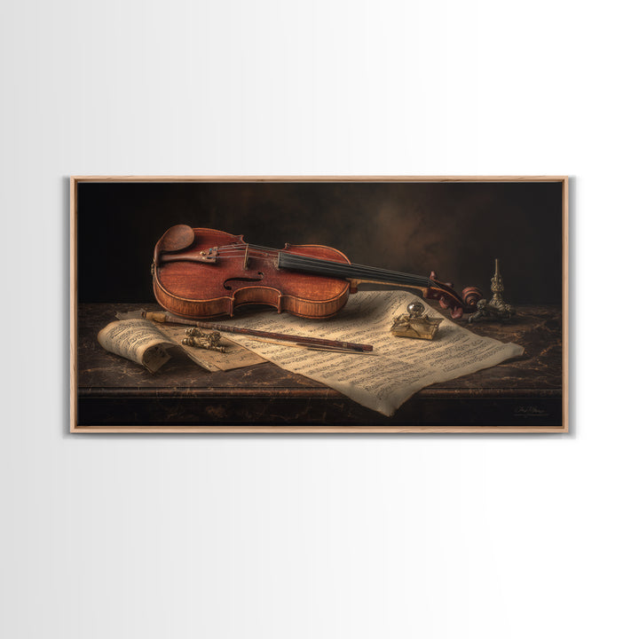 Baroque Violin and Sheet Music Still Life Canvas Print, Baroque Art, Art, Living Room Decor, Fine Art, Ornate, Modern Wall Art, BAO-2x1-31