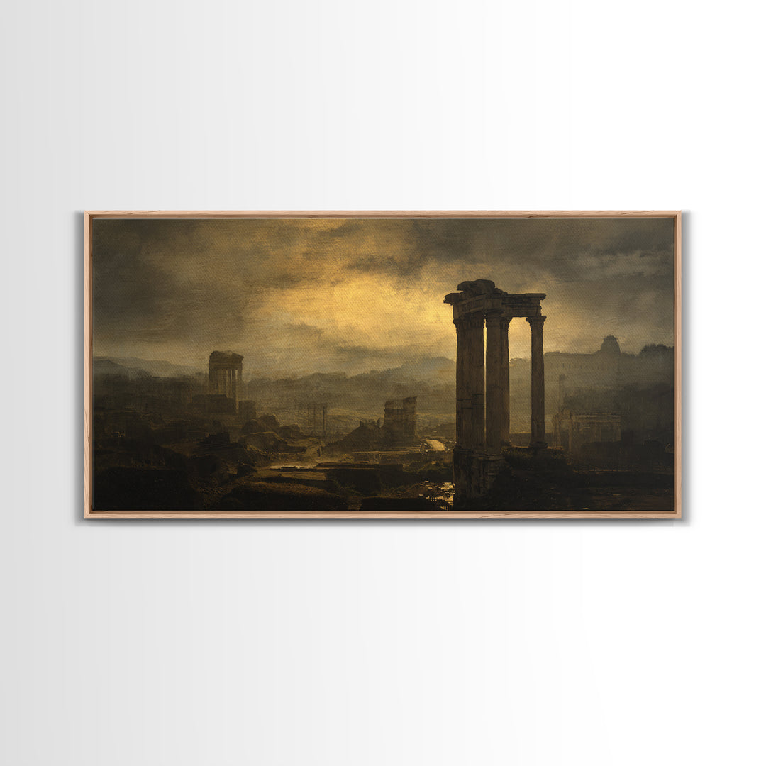 Classical Ruins Beneath a Dramatic Sky Canvas Print, Baroque Art, Minimalist Decor, Living Room Decor, Oil Painting, Ornate, BAO-2x1-39