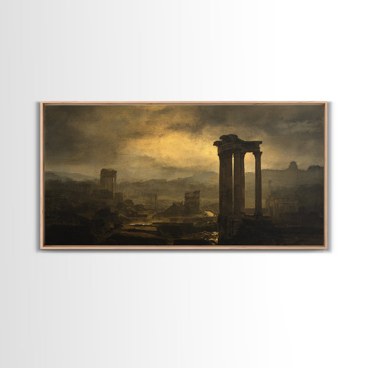 Classical Ruins Beneath a Dramatic Sky Canvas Print, Baroque Art, Minimalist Decor, Living Room Decor, Oil Painting, Ornate, BAO-2x1-39