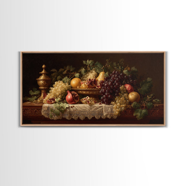 Lavish Banquet Fruit Composition Framed Canvas Print, Baroque Art, Contemporary Art, Living Room Decor, Fine Art, Ornate, BAO-2x1-40
