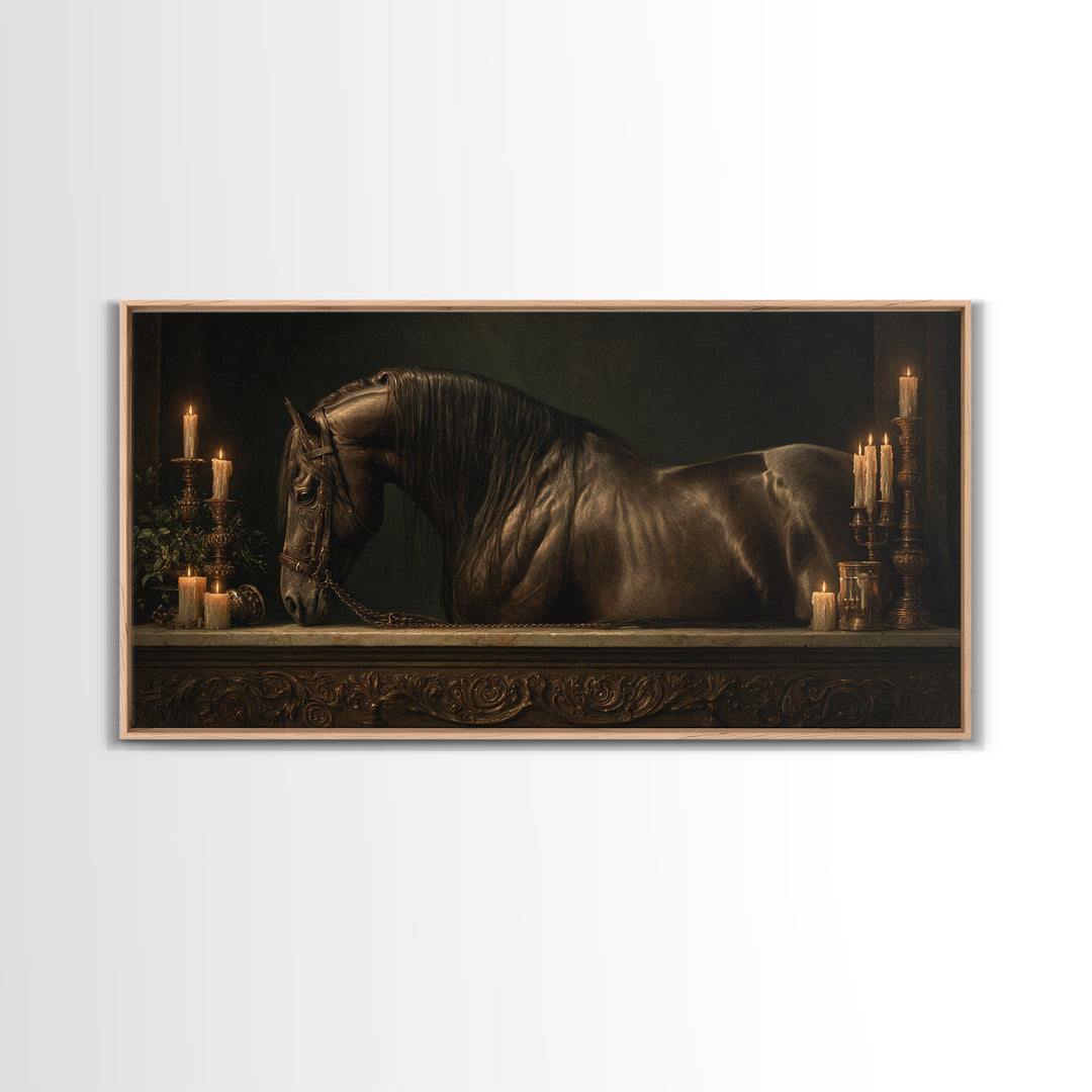 Dramatic Horse Portrait Canvas Print, Baroque Art, Art Print, Living Room Decor, Ornate, Oil Painting, Digital Wall Art, BAO-2x1-44