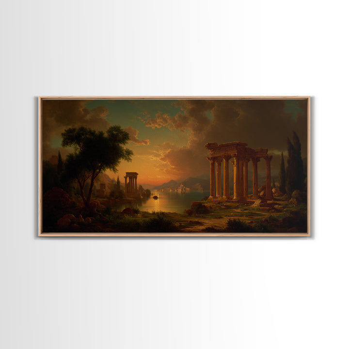 Classical Ruins Beneath a Dramatic Sky Canvas Print, Baroque Art, Dark Academia Decor, Living Room Decor, Fine Art, Ornate, BAO-2x1-63