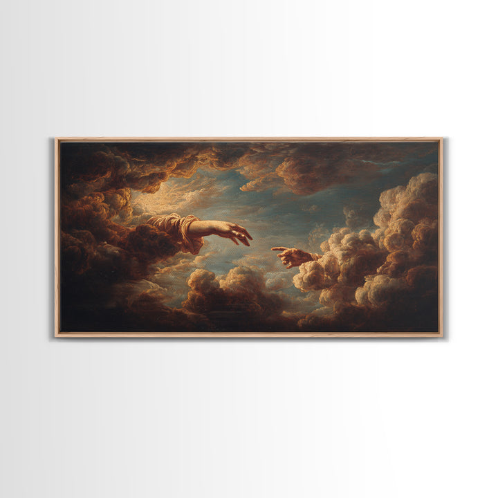 Angelic Hand Reaching Through Clouds Framed Canvas Print, Baroque Art, Boho Decor, Living Room Decor, Abstract Art, Ornate, BAO-2x1-65