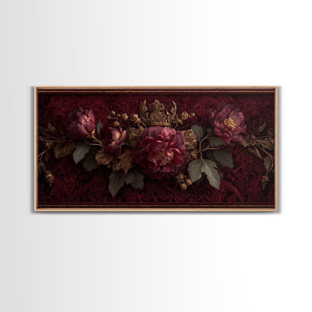 Dark Red Velvet Framed Canvas Print, Baroque Art, Dark Academia Art, Living Room Decor, Fine Art, Ornate, Modern Decor, BAO-2x1-67