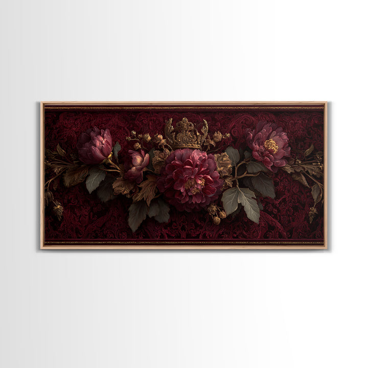 Dark Red Velvet Framed Canvas Print, Baroque Art, Dark Academia Art, Living Room Decor, Fine Art, Ornate, Modern Decor, BAO-2x1-67