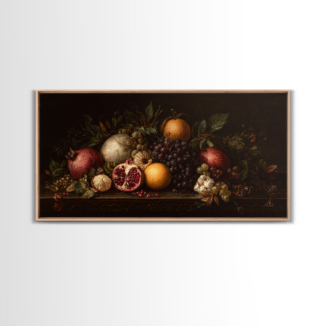 Dramatic Fruit Still Life Canvas Print, Baroque Art, Minimalist Decor, Living Room Decor, Fine Art, Ornate, Whimsical Decor, BAO-2x1-69