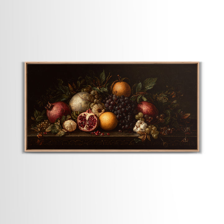 Dramatic Fruit Still Life Canvas Print, Baroque Art, Minimalist Decor, Living Room Decor, Fine Art, Ornate, Whimsical Decor, BAO-2x1-69