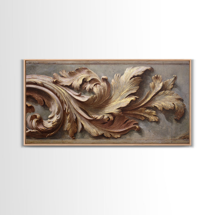 Carved Acanthus Leaf Ornament Study Framed Canvas Print, Baroque Art, Boho Decor, Living Room Decor, Oil Painting, Ornate, BAO-2x1-83