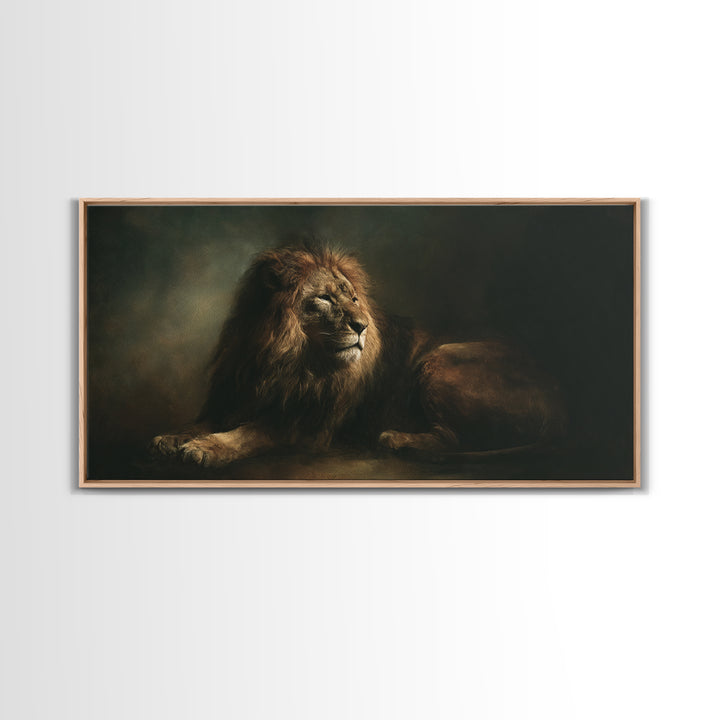 Royal Lion Portrait Framed Canvas Print, Baroque Art, Textured Painting, Living Room Decor, Fine Art, Ornate, Printable Art, BAO-2x1-85
