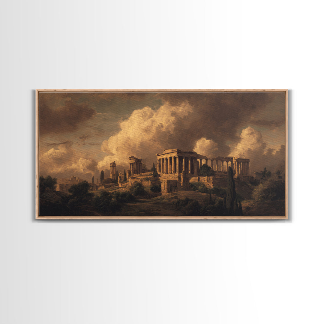 Classical Ruins Beneath a Dramatic Sky Framed Canvas Print, Baroque Art, Living Room Wall Art, Living Room Decor, Ornate, BAO-2x1-87