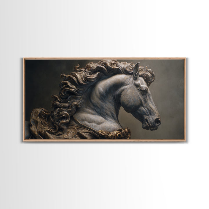 Dramatic Horse Portrait Framed Canvas Print, Baroque Art, 3d Wall Art, Living Room Decor, Oil Painting, Ornate, BAO-2x1-92